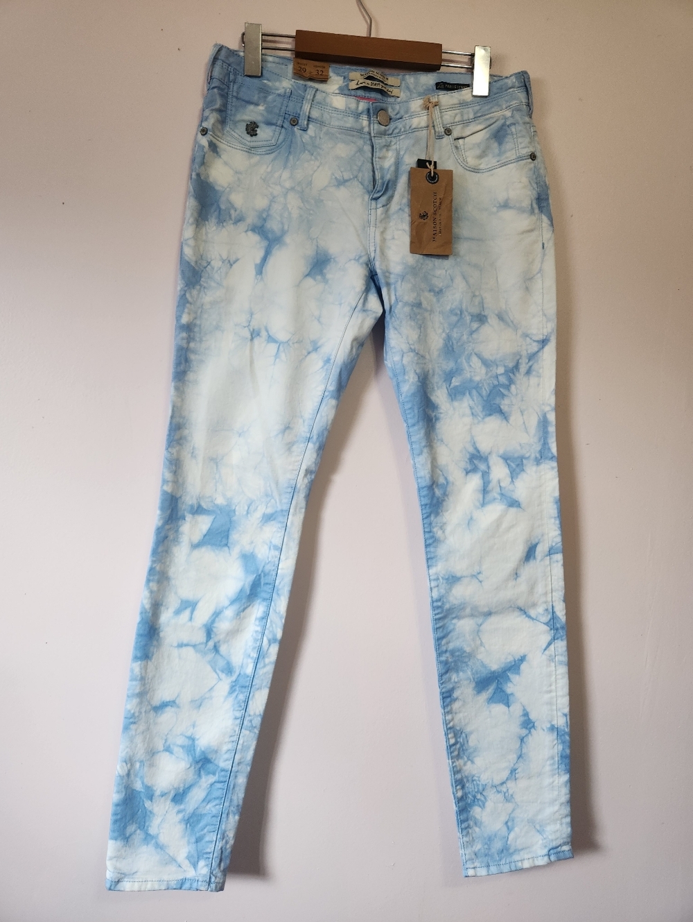 ​NWT Maison Scotch Amsterdams Blauw La Parisienne Tie Dye Cloud Skinny Jeans 29